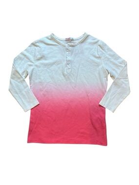 Kidichic NWT Girl’s Ombre Henley 3/4 Sleeve Tee Shirt Size 16 Pink White